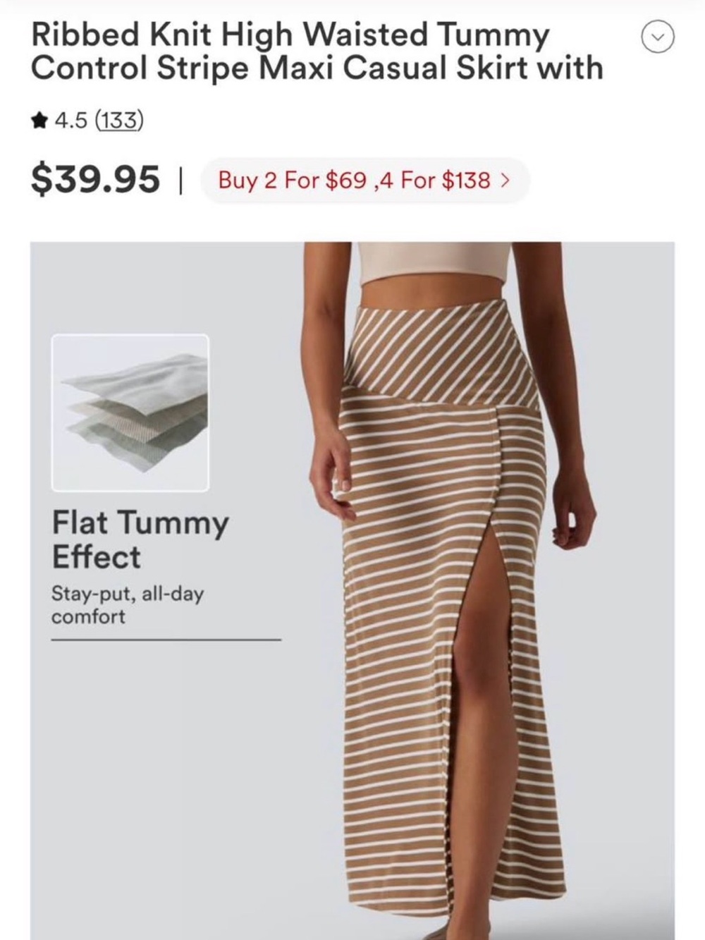 Striped High-Waist Maxi Skirt with Side Slit - Brown/White